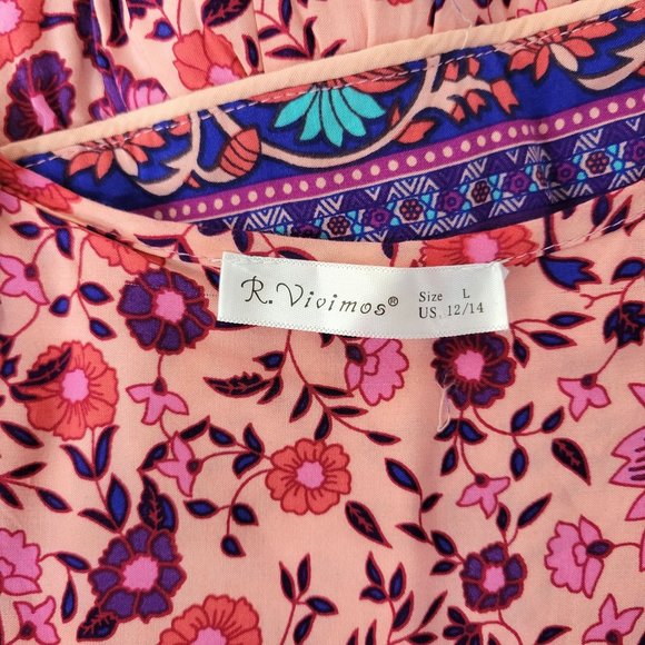 R. Vivimos Pink and Purple Boho Rayon Dress - Picture 2 of 6